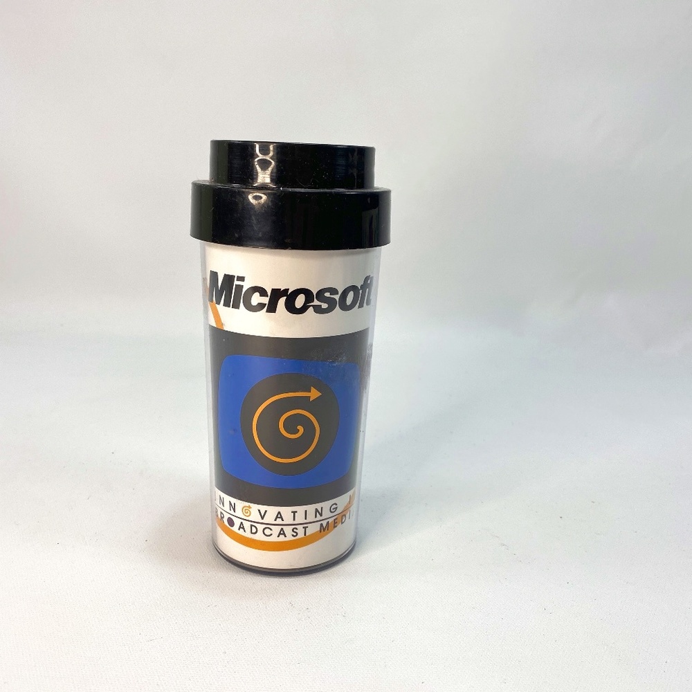 Vtg 90s Microsoft Thermo Plastic Cup Media Event Show Broadcasting Media 7" USA